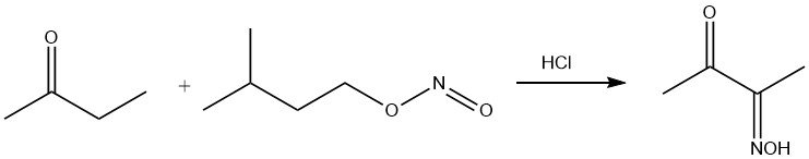 Reaction of butanone with amyl nitrite