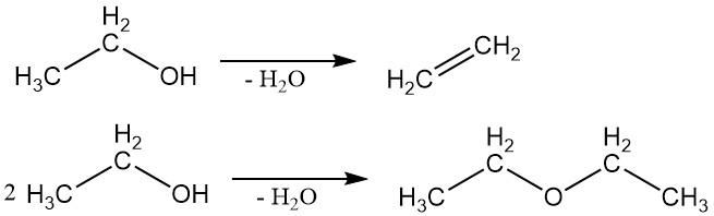 dehydration of ethanol to produce ethylene or ethyl ether