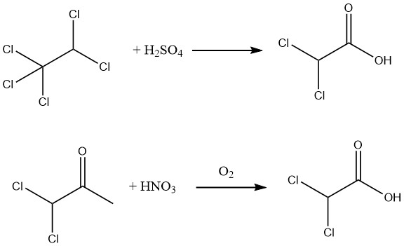 production of dichloroacetic acid from pentachloroethane or dichloroacetone