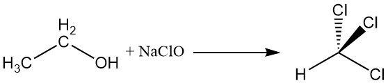 reaction of Ethyl alcohol with sodium hypochlorite to produce chloroform