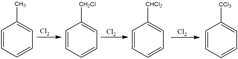 production of benzotrichloride by chlorination of toluene