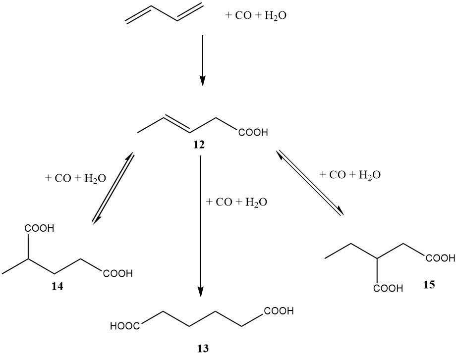 Hydrocarboxylation of butadiene to adipic acid