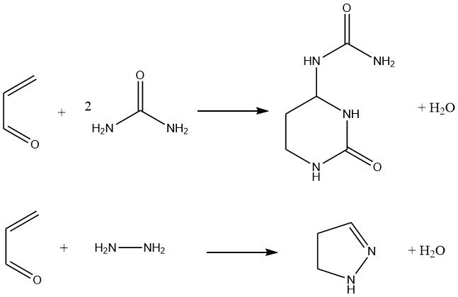 Reaction of acrolein with hydrazine and urea