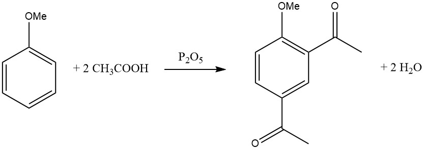 diacylation of anisole with acetic acid