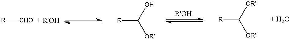 production of acetals by reaction of aldehyde with alcohol