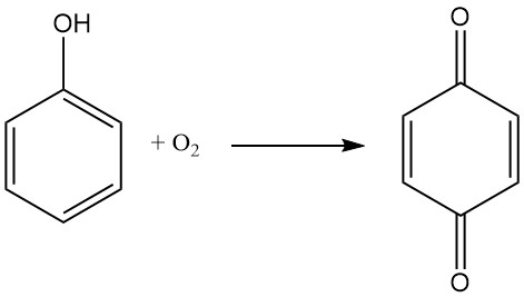 Production of benzoquinone by oxidation of phenol