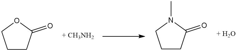 reaction of butyrolactone with methylamine to produce N-methylpyrrolidone