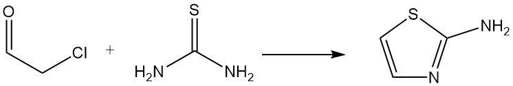 reaction of chloroacetaldehyde with thiourea to form 2-aminothiazole