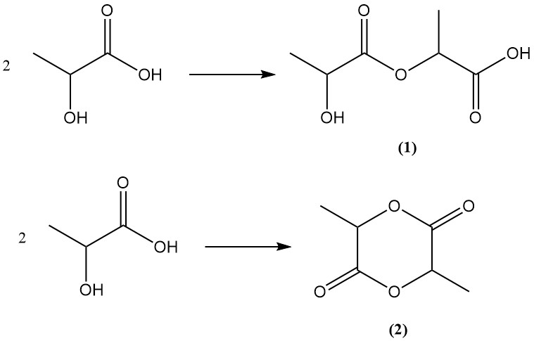 Internal Esterification of Lactic Acid to produce lactide or lactoyllactic acid