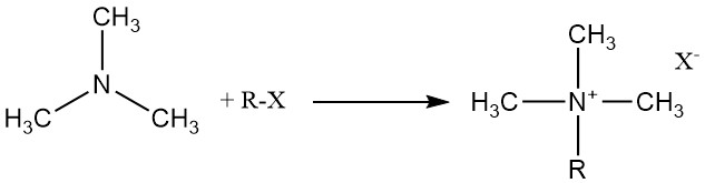 Trimethylamine reaction with organic and inorganic acids, alkyl halides