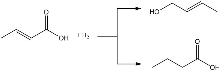 hydrogenation of crotonic acid
