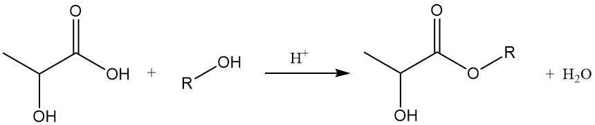 reaction of Lactic Acid with alcohols to produce lactate esters