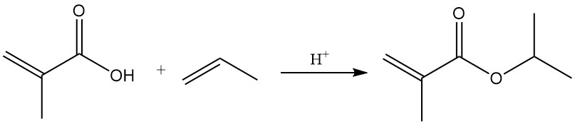 Acid-catalyzed addition of olefin to methacrylic acid to produce esters