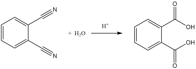 Hydrolysis of phthalonitrile to phthalic acid
