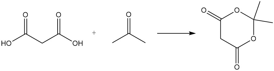 Reaction of malonic acid with acetone to produce Meldrum's acid