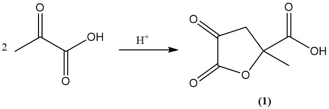 Conversion of Pyruvic Acid to 4,5-dioxo-2-methyltetrahydrofuran-2-carboxylic acid under acidic conditions