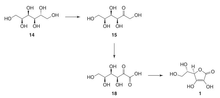 Industrial synthesis of ascorbic acid from sorbitol