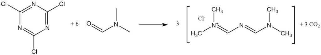 Reaction of Cyanuric chloride with DMF to produce Gold's salt