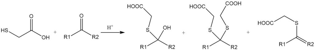 Reaction of Thioglycolic acid with aldehydes and ketones