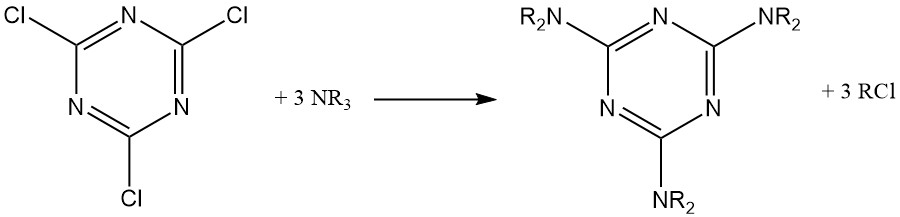 Reaction of cyanuric chloride with tertiary amines