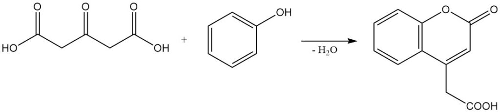 Reaction of phenols with acetonedicarboxylic acid to form coumarin derivatives