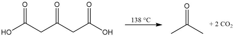 Thermal decomposition of Acetonedicarboxylic Acid to acetone and carbon dioxide