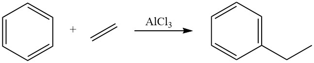 industrial production of ethylbenzene by the Friedel-Crafts alkylation of benzene with ethylene