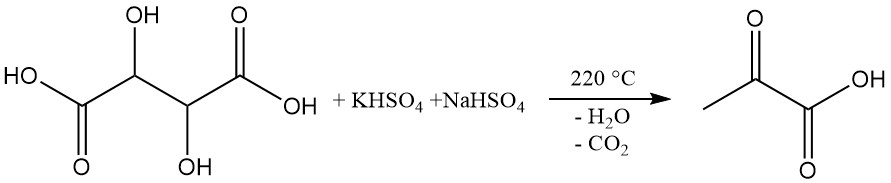 industrial production of pyruvic acid from tartaric acid