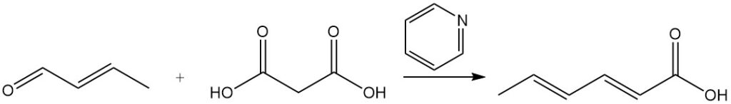 production of sorbic acid by condensation reaction between trans-2-butenal and malonic acid