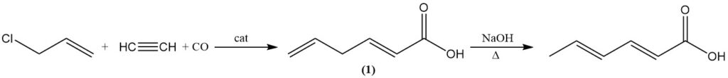 production of sorbic acid by isomerization of 2,5-hexadienoic acid