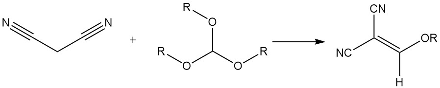 reaction of malononitrile with trialkyl orthoformates