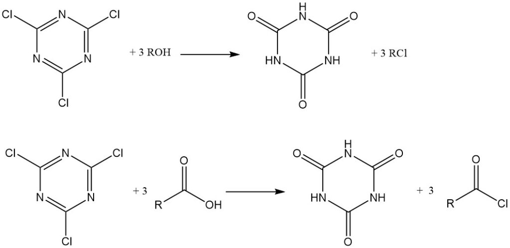 reactions of cyanuric acid with alcohol and carboxylic acids