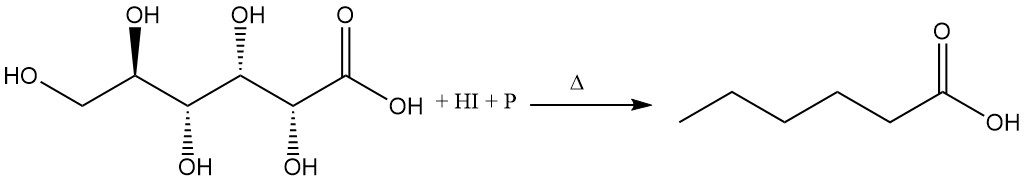 reduction of gluconic acid to hexanoic acid