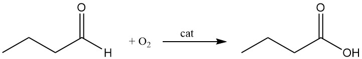 Industrial production of butyric acid from butanal