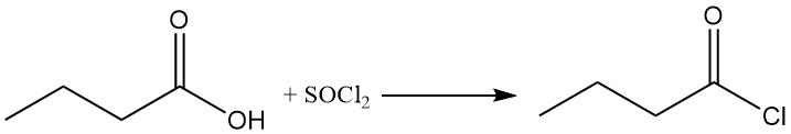 Reaction of butyric acid with thionyl chloride to produce Butyryl chloride