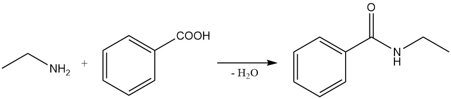 Reaction of ethylamine and benzoic acid to produce N-ethylbenzamide