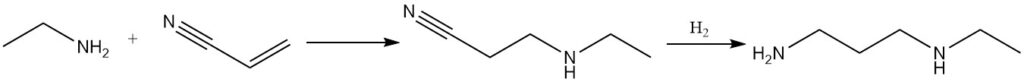 Reaction of ethylamine with acrylonitrile