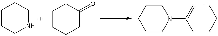 reaction of Piperidine with cyclohexanone to form enamine