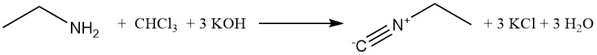 reaction of ethylamine with trichloromethane to produce ethylisonitrile