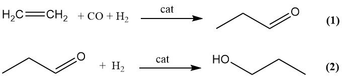 Production of 1-propanol by hydroformylation and hydrogenation