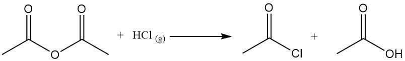 Production of acetyl chloride by the reaction of acetic anhydride with hydrogen chloride