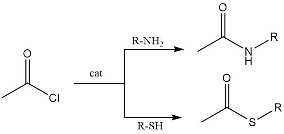 reaction of acetyl chloride with amines and thiols